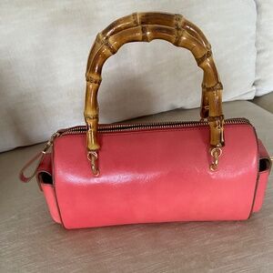 Monsac coral bamboo handle purse